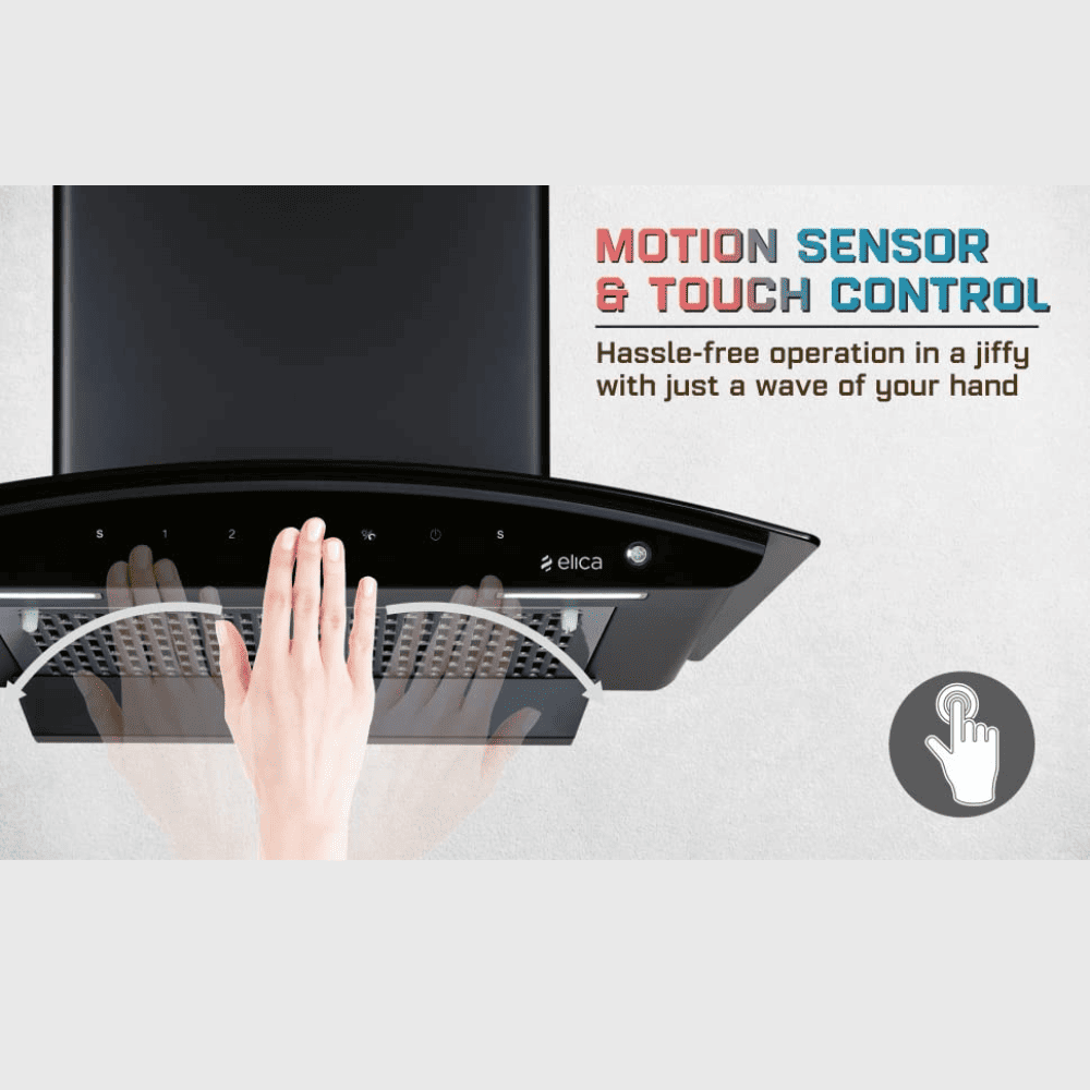 Elica BF 600 SLIM HAC MS NERO, 60 cm 1200 m3/hr Auto Clean Wall Mounted Kitchen Chimney (Black)