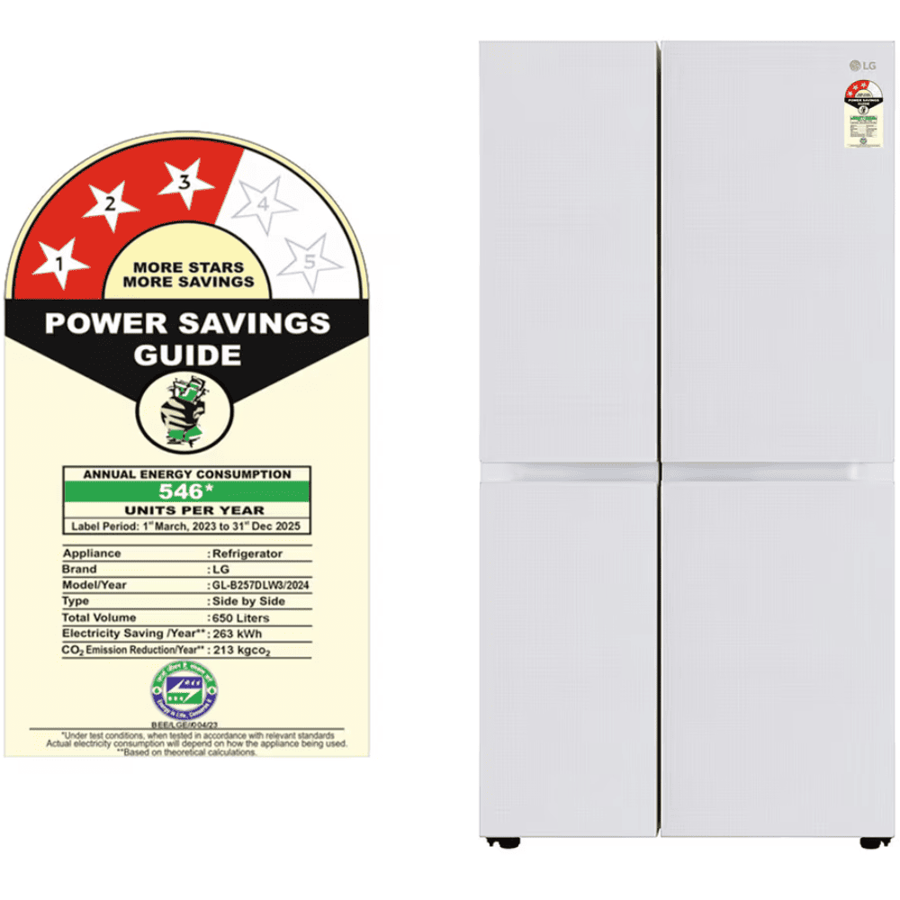 LG 655 Ltrs 3 Star, Inverter Frost Free, Side-by-Side Refrigerator (GL-B257DLW3)