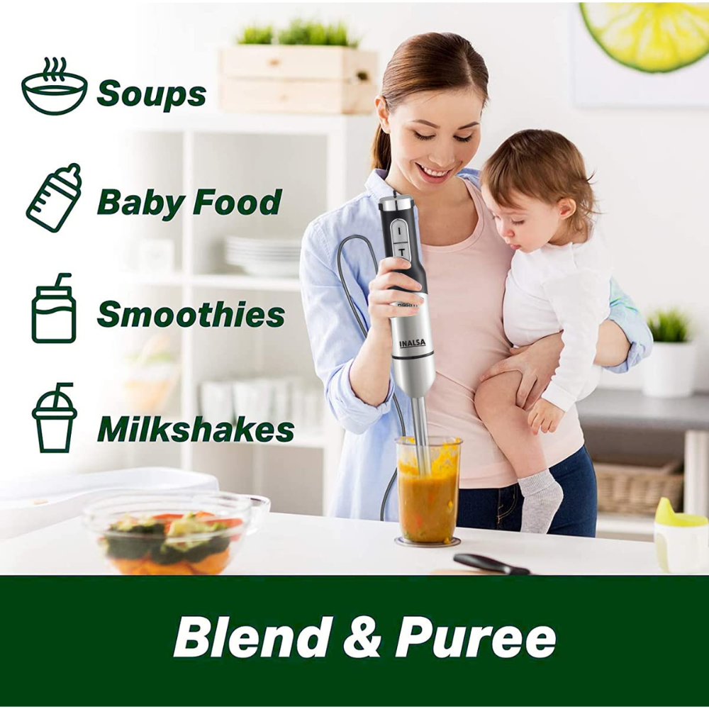 Inalsa Classique, 1200 Watts Stainless Steel Stem Hand Blender (Black&White)