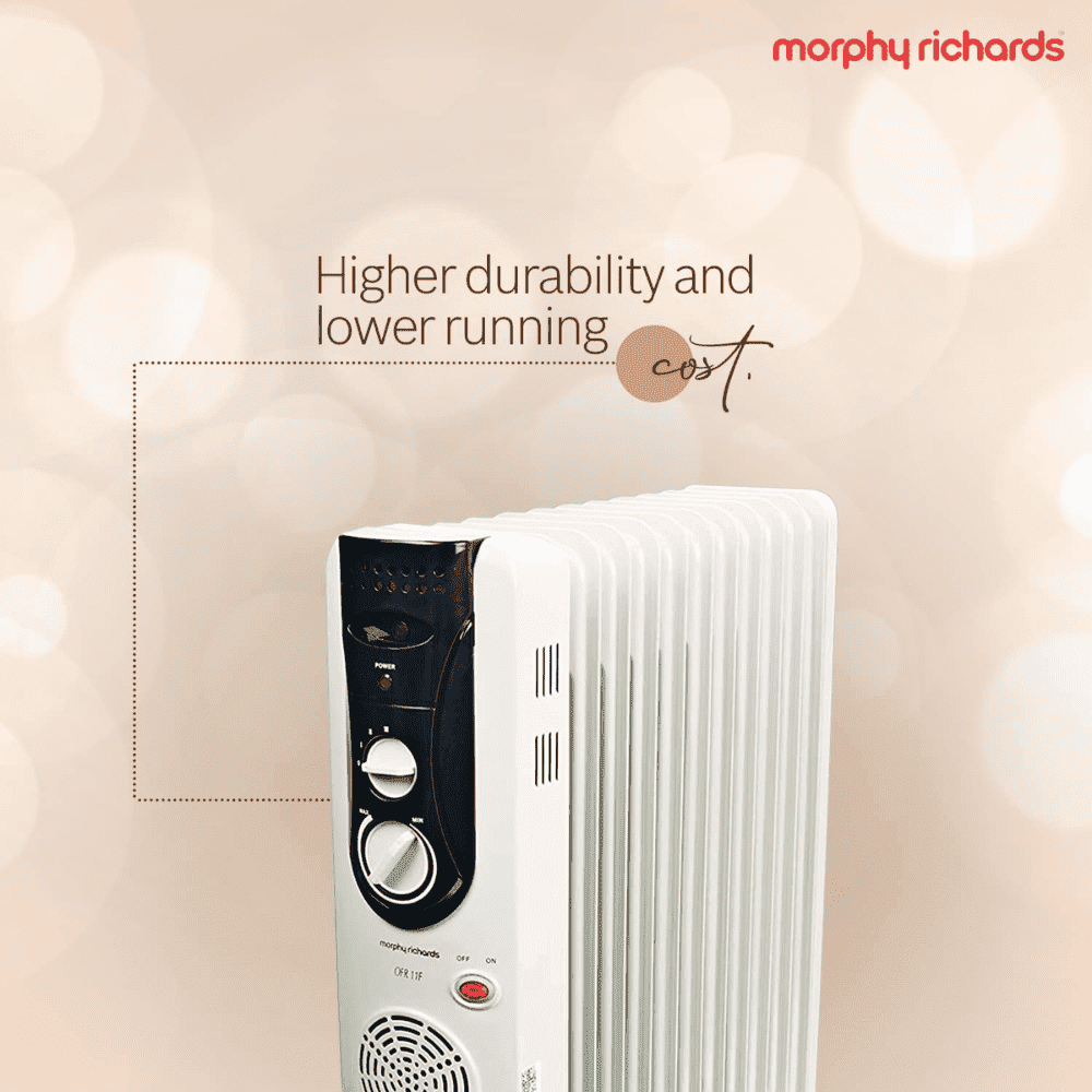 Morphy Richards 9 Straight Fins, 2400 Watts Oil Filled Radiator Room Heater with PTC Fan (OFR 9F, White)