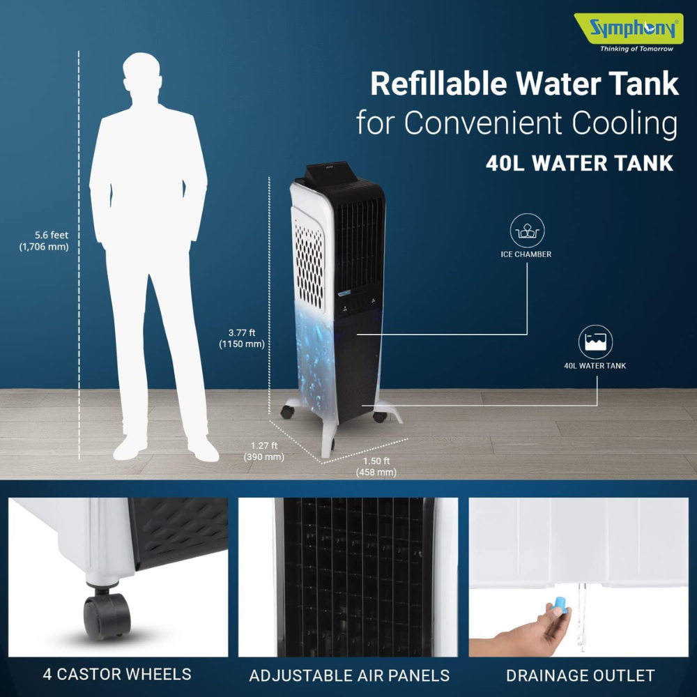 Symphony 40 Ltrs Portable Tower Air Cooler (Diet 3D 40i)
