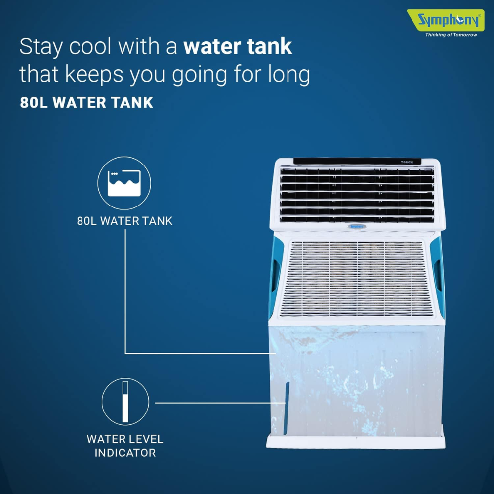Symphony 80 Ltrs Personal Air Cooler with 4-Side Aspen Pads (Touch80l)