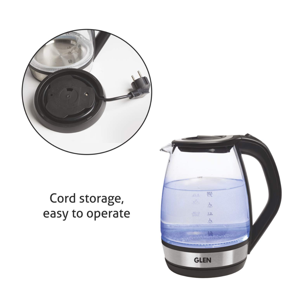 Glen Glass 9012N, 2000 Watts 1.7 Litres Electric Transparent Kettle (Transparent and Black)