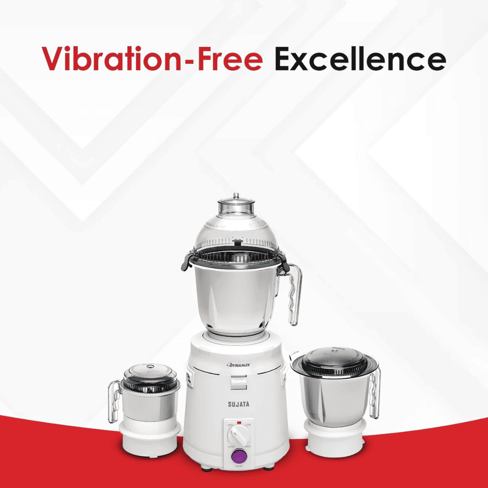 Sujata 900 Watts Mixer Grinder with 3 Jars (Dynamix, White)