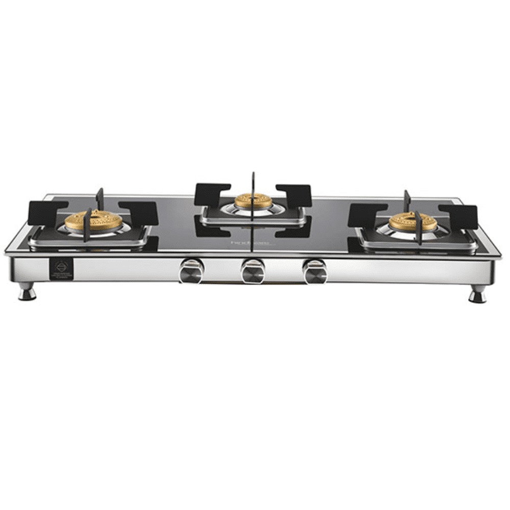 Hindware Cooktop, DARIO SS 3B AI, 3 Burner cm Auto Ignition Glass Top Stainless Steel Burner 3 Medium Gas Stove (Black)