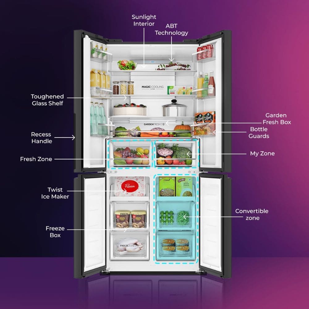 Haier 520 Ltrs 3 Star, Inverter Frost Free, 4-Door Side by Side Refrigerator (HRB-600MGU1-P)