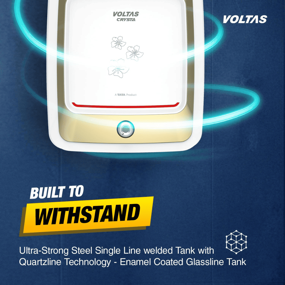 Voltas 15 Ltrs Storage 5 Star Wall Mounting Water Heater Geyser (Crysta 155SPBWT BLACK)
