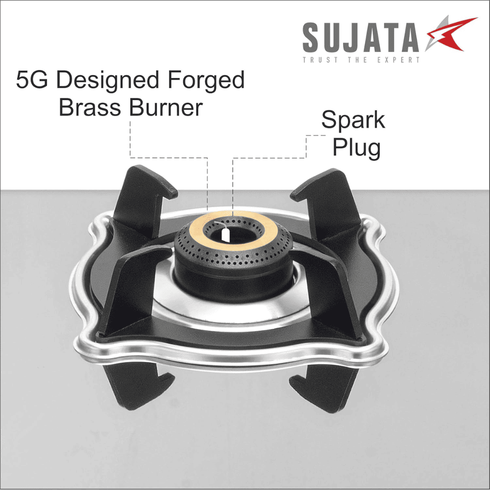 Sujata Cooktop Sterno, 4 Burner Manual Stainless Steel Glossy SS Body Gas Stove (Silver)