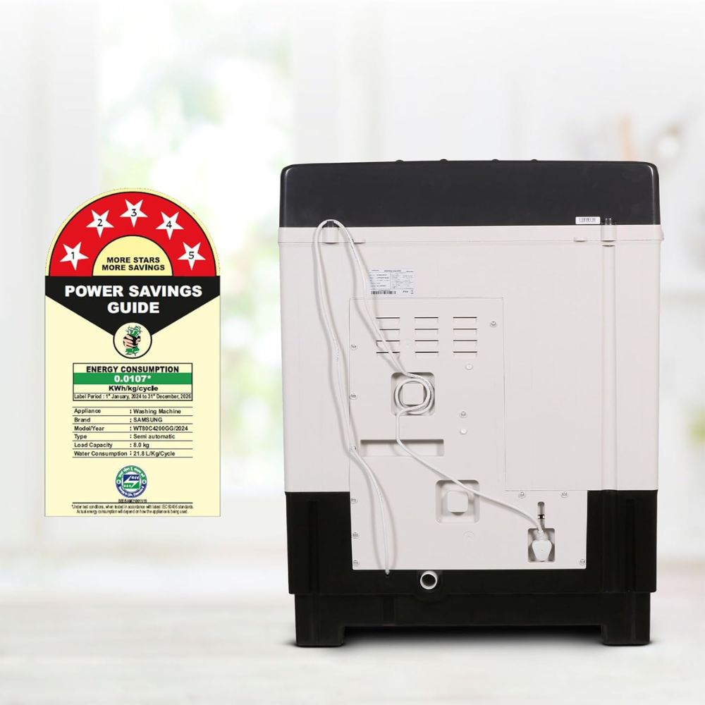 Samsung 8 Kg 5 Star Semi-Automatic Top Load Washing machine (WT80C4200GG, Black)