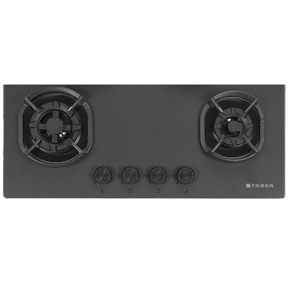 Faber Hob DELLA HD724 CI AI, 4 burner 90 cm Auto Ignition Glass Top Full Brass Burners 1 Medium +1 Small + 1 High Gas Stove (Black)
