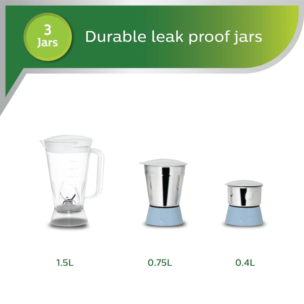 Philips 600 Watt Juicer Mixer Grinder With 3 Jars ( HL7576/00,Celestial Blue & White)