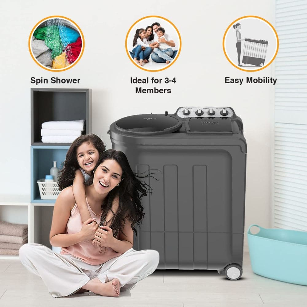 Whirlpool 8.5 Kg 5 Star Semi-Automatic Top Load Washing machine (ACE 8.5 TRB DRY XTRAA DZL 10Y, Grey)