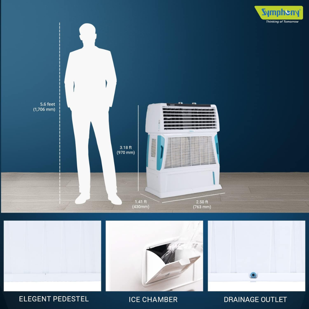 Symphony 55Ltrs Personal Air Cooler with 4-Side Aspen Pads (Touch55l)