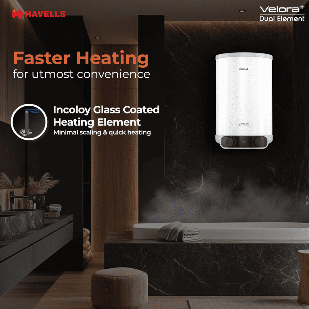 Havells 15 Ltrs Vertical Storage 5 Star Water Heater Geyser (VELORA+, White)