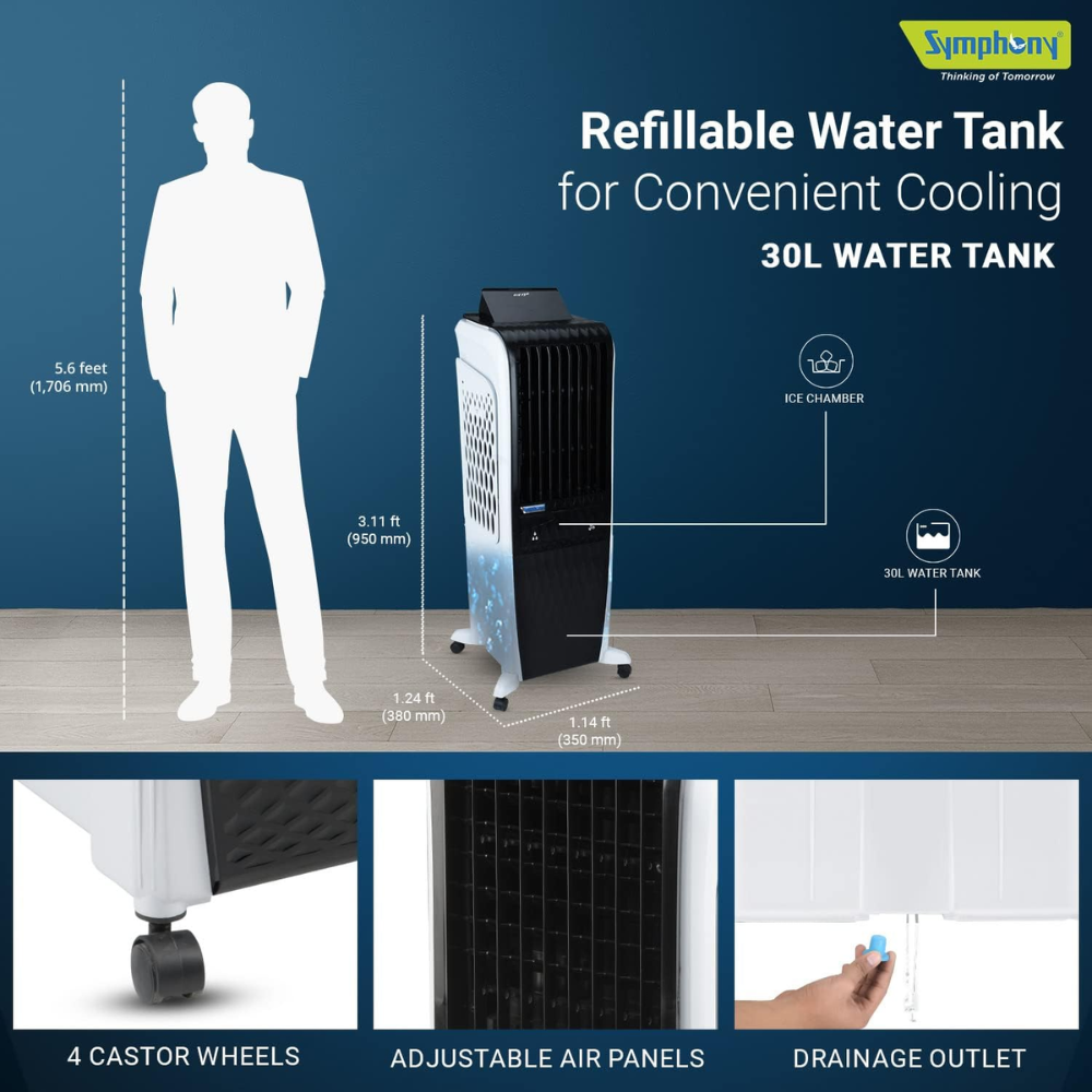 Symphony 30 Ltrs Diet 3D i Portable Tower Air Cooler (DIET3D30I)