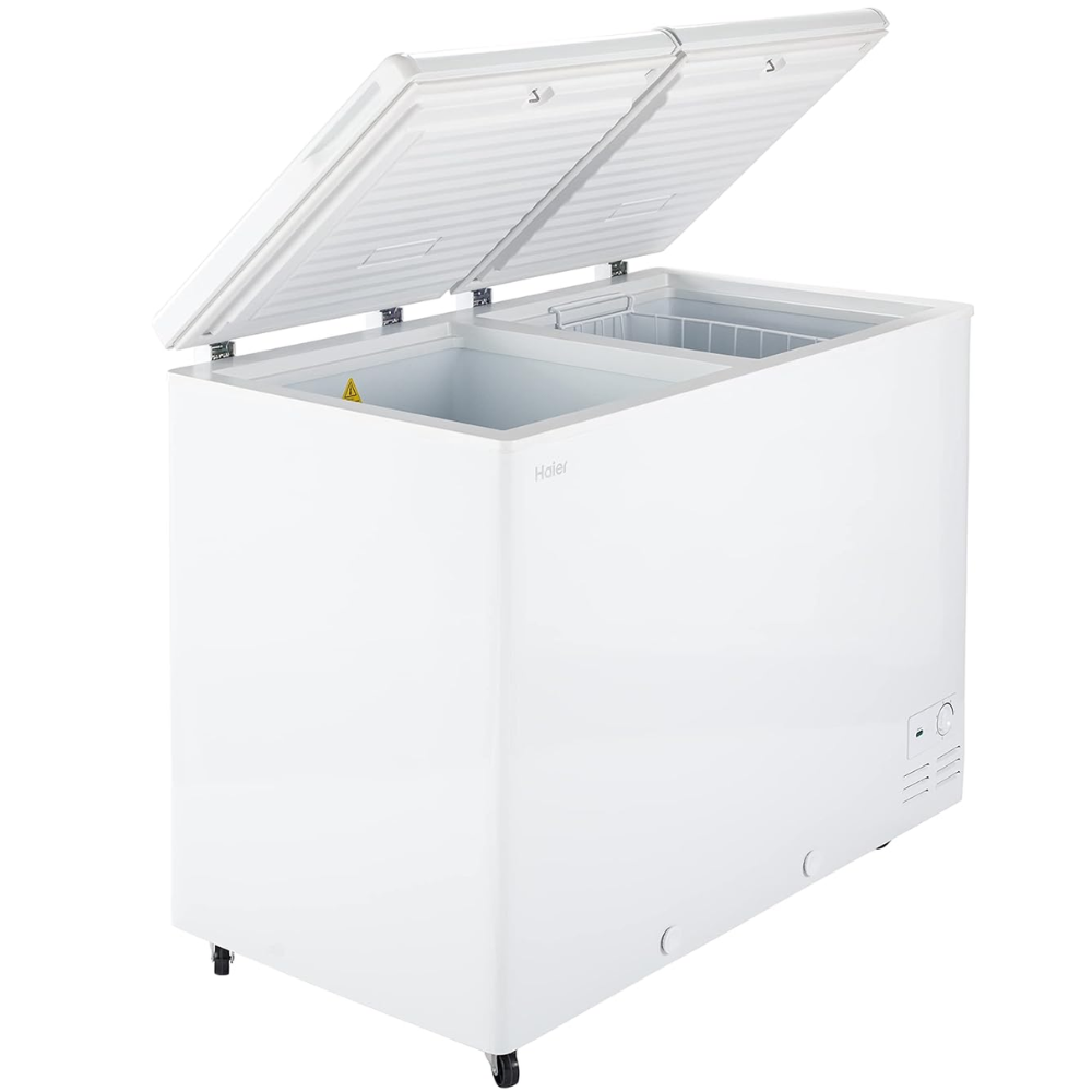 Haier HFC-385CM5, 385 Ltrs,  hard top Double Door Convertible Deep Freezer, White