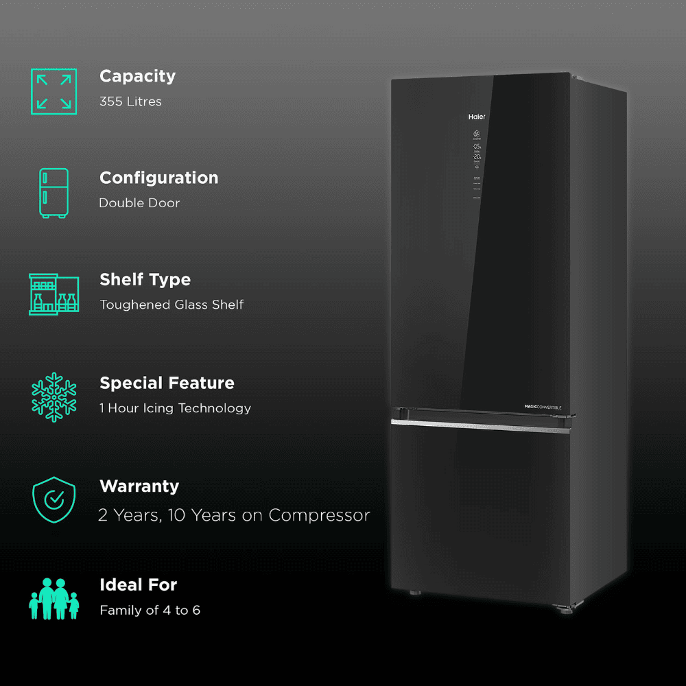 HAIER 265 Litres 2 Star Double Door Refrigerator (HRB-3152PKG-P, Black)