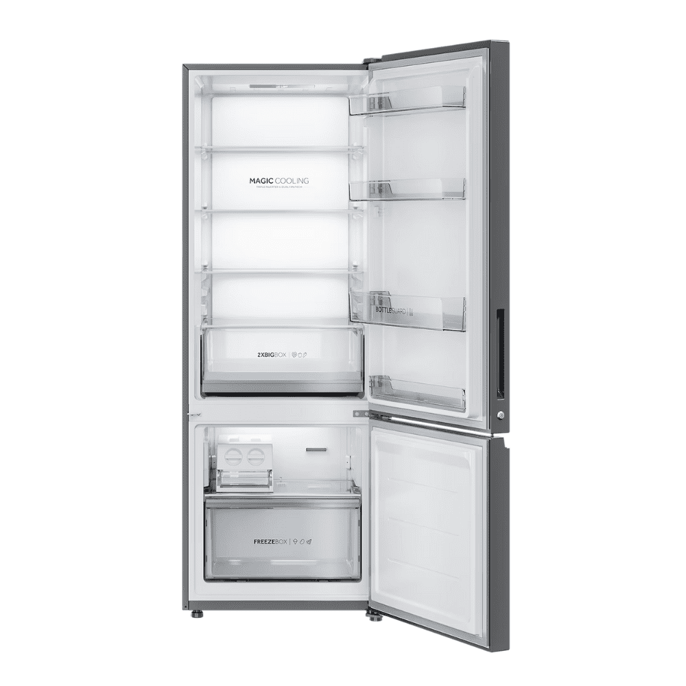 Haier 325 Ltrs 3 Star Inverter Frost Free Double Door Refrigerator (HRB-3753BBS-P, Brushline Silver)