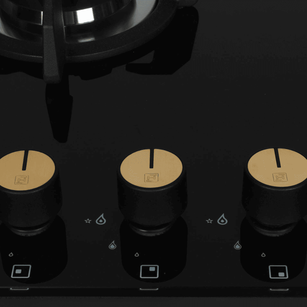 Faber Hob MAXUS HT603 CRS BR CI AI, 3 Burner 60 cm Auto Electric Ignition Glass Top Full Brass Burners 1 Medium + 1 small +1 High (Black)