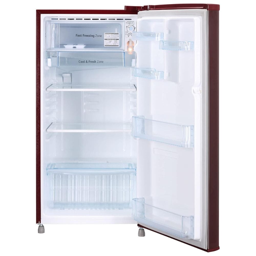 LG 190 Ltrs 2 Star Inverter Direct Cool Single Door Refrigerator Glass Shelves (GL-B199OSEC, Scarlet Jasmine)