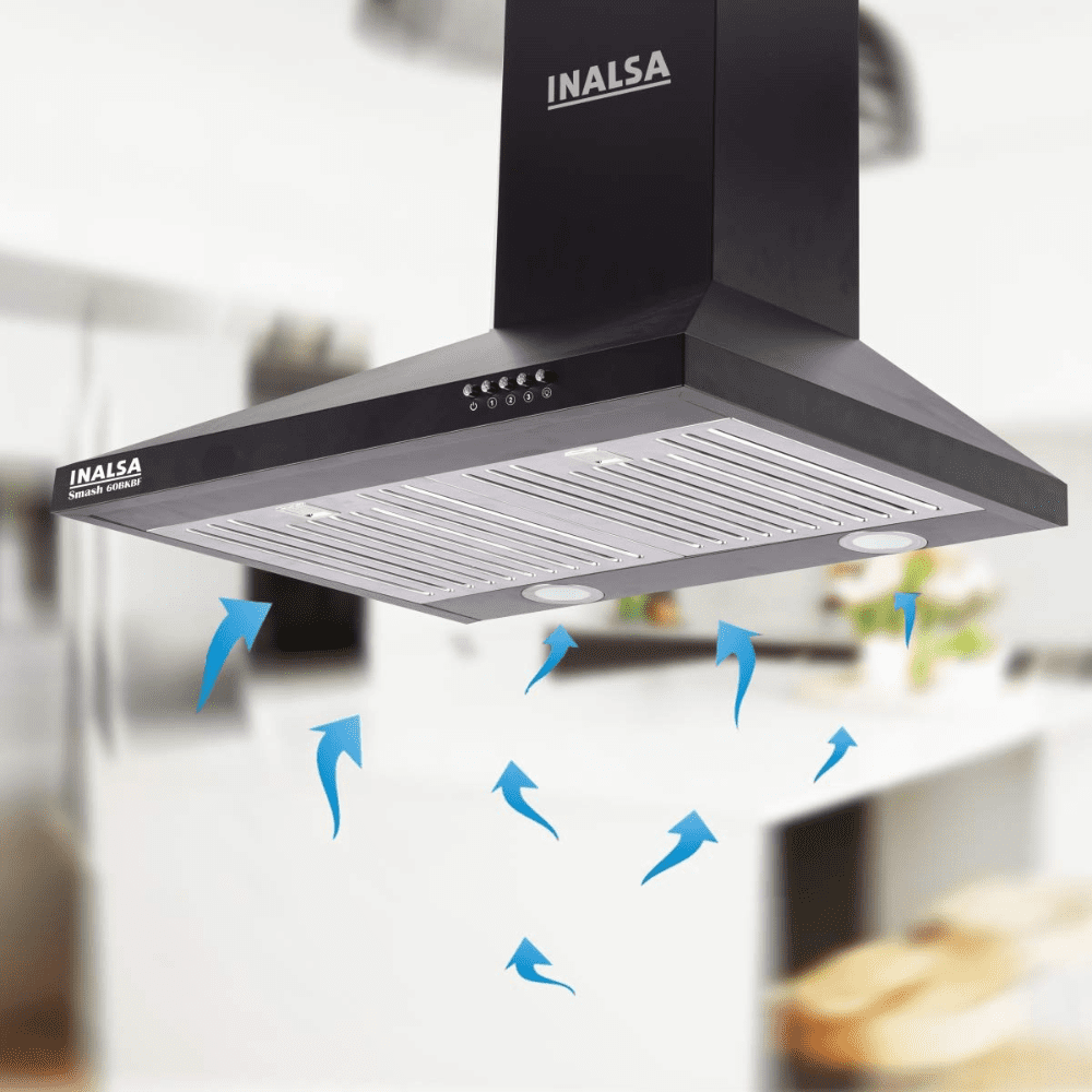 Inalsa SMASH60 BK BF INALSA, 60 cm 1050 m3/hr Auto Clean Filterless Wall Mounted Chimney (Black)