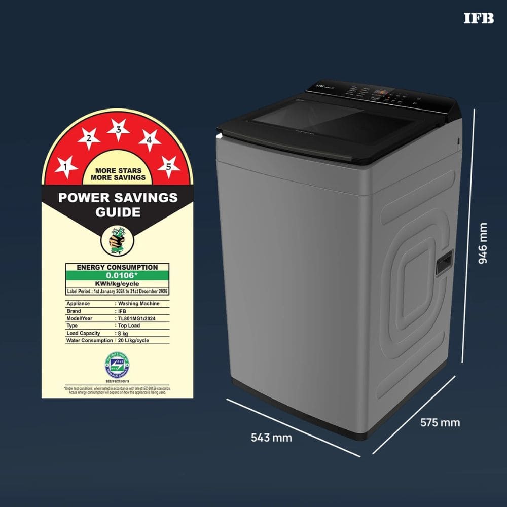IFB 8 Kg 5 star Fully-Automatic Top Load Washing Machine (TL801MG1 Grey)