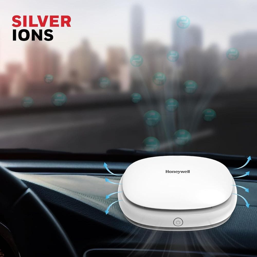 Honeywell Move Pure 3, 2 stage filtration process with HEPA Filter Car Air Purifier (57sqft, White)