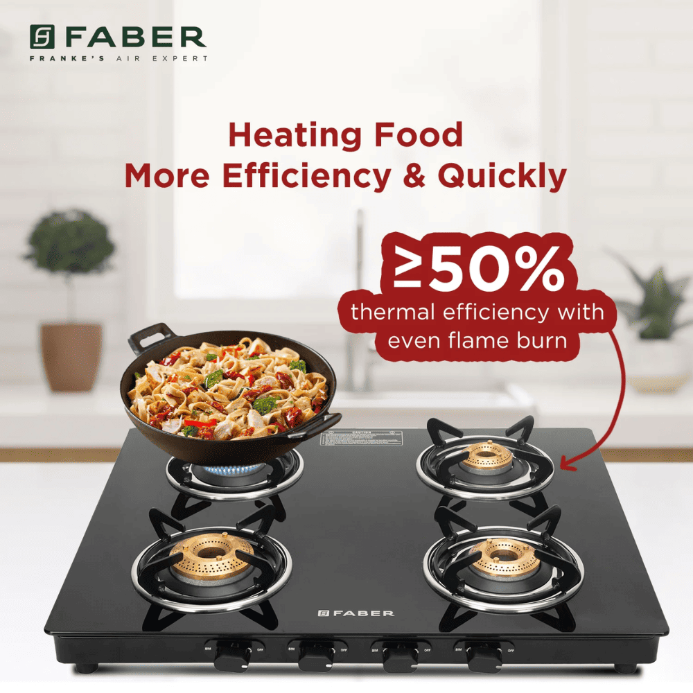 Faber Cooktop, SPARK 4BB BK, 4 Burner Auto Manual Glass Top Brass Burner 1 Big + 2 Medium + 1 small Gas Stove (Black)