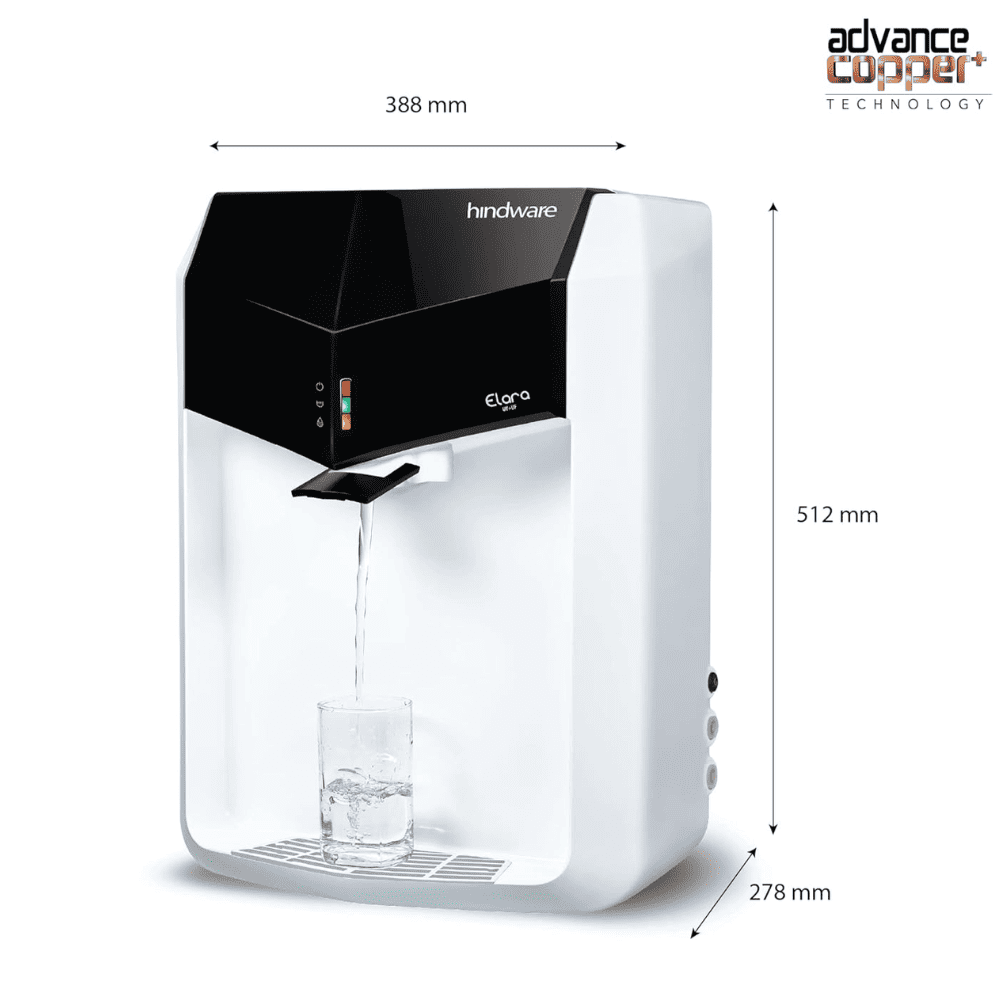 Hindware ELVEA, 7 Ltrs RO+UF+PH +UV+Advance Copper+Ph Booster Best Water Purifier, White & Black