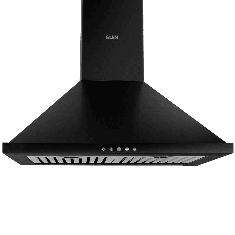 Glen 6054 SS, 60 cm 1250 m3/hr Auto Clean Vertical Glass Kitchen Chimney, Filterless Technology (Black)