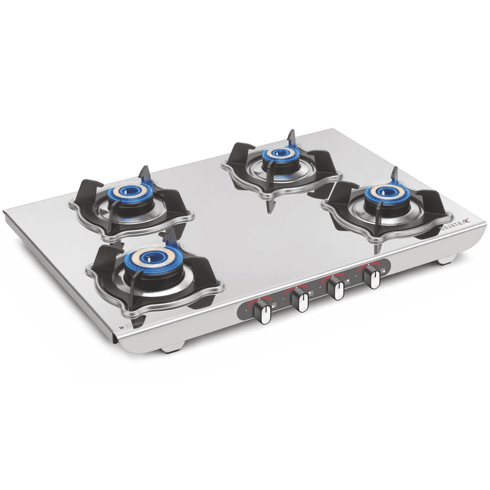 Sujata Cooktop Sterno, 4 Burner Manual Stainless Steel Glossy SS Body Gas Stove (Silver)