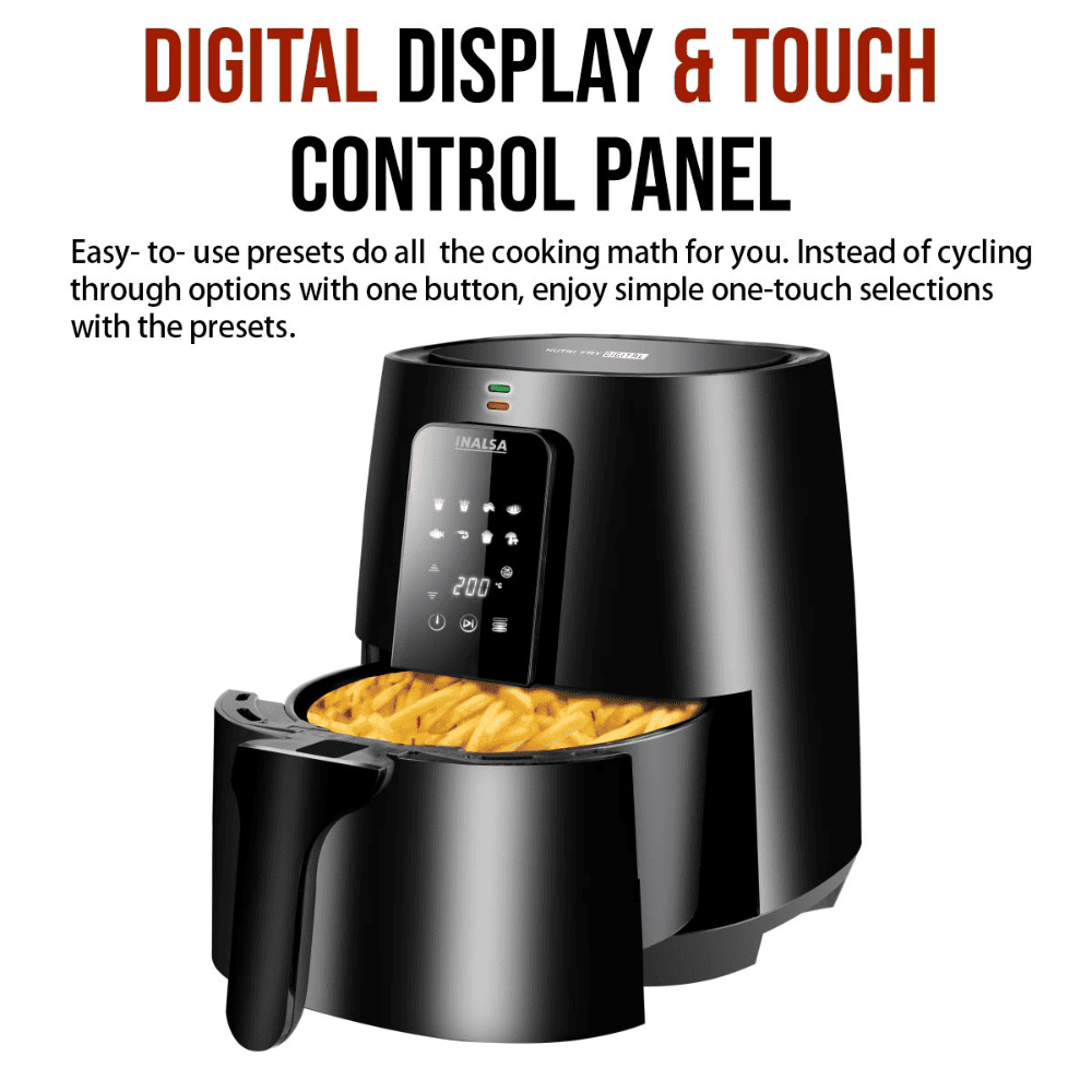 Inalsa Steamax, 1200 Watts Garment Steamer with Fabric & Steam Brush and 260ml Capacity (White & Pink), Air Fryer Digital Nutri Fry-1400W 4L,Smart AirCrisp Technology 8-Preset, Variable Temp (Black)