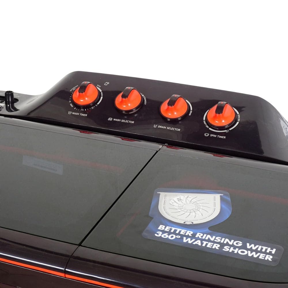 Lloyd 8 Kg 5 Star Semi-Automatic Top Load Washing machine (GLWS805EXAPC, Plum Cola & Black)