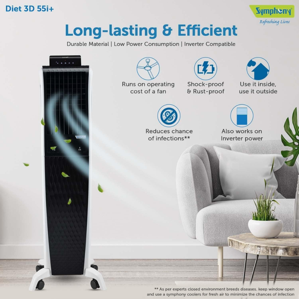 Symphony 55 Ltrs Diet 3D i+ Portable Tower Air Cooler (DIET3D55I+)