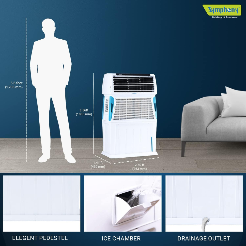Symphony 80 Ltrs Personal Air Cooler with 4-Side Aspen Pads (Touch80l)