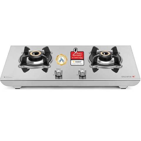Sujata Cooktop Robusto Plus AI, 2 Burner Auto Ignition Stainless Steel Gas Stove (Silver)