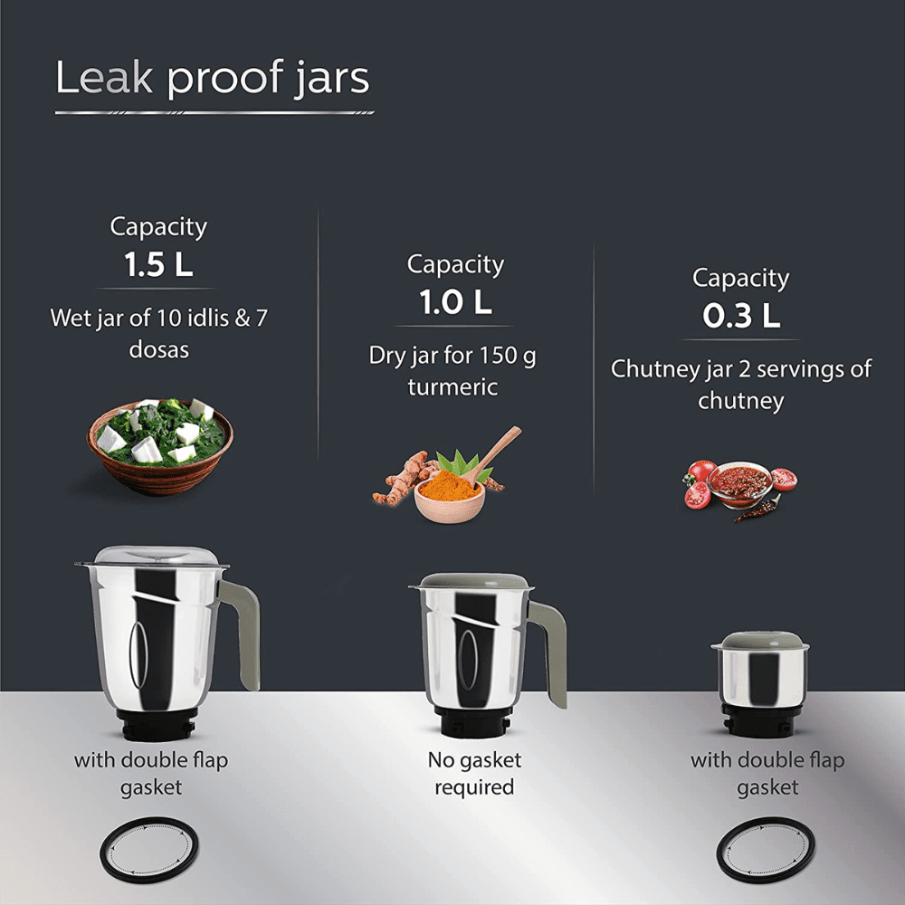 Philips HL7757/00 750 Watt Mixer Grinder 3 Stainless Steel Multipurpose Jars (Black)