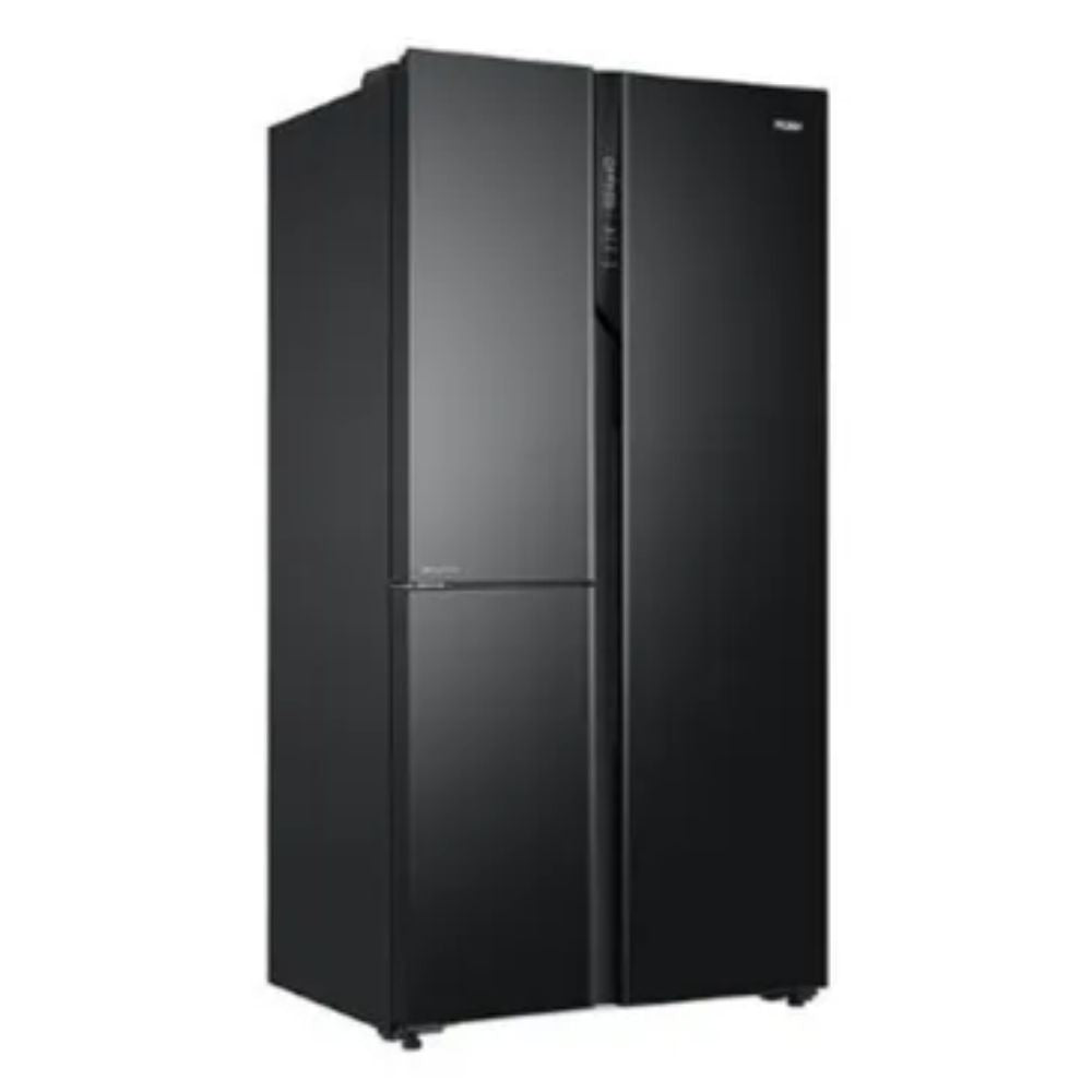 Haier 598 Ltrs, 3 Star Frost Free Expert Inverter Smart Sense AI enabled 3 Door Side by Side Refrigerator (HRT 683KGU1, Black Glass, Magic Convertible Zone, Deo Fresh Technology)