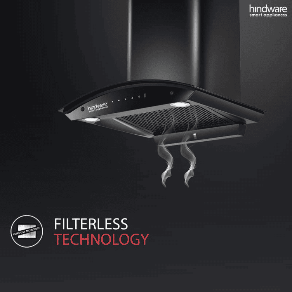 Hindware Divina BLK, 60 cm 1200 m3/hr Auto-Clean Kitchen Chimney With Motion Sensor & Touch Control (Black)