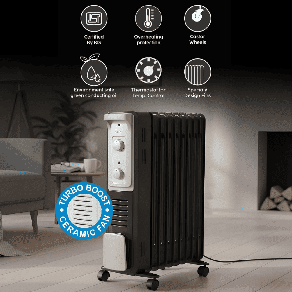 Glen 11 Straight Fins 2900 Watts Electric Oil Filled Room Heater with PTC Fan (HA7015OR11, Black)