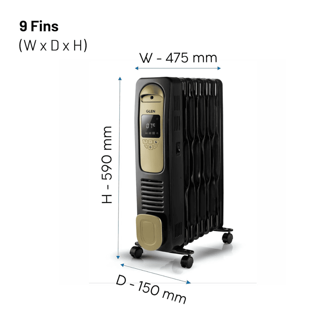 Glen 9 Straight Fins 2400 Watts Electric Oil Filled Digital Room Heater with PTC Fan (Black)