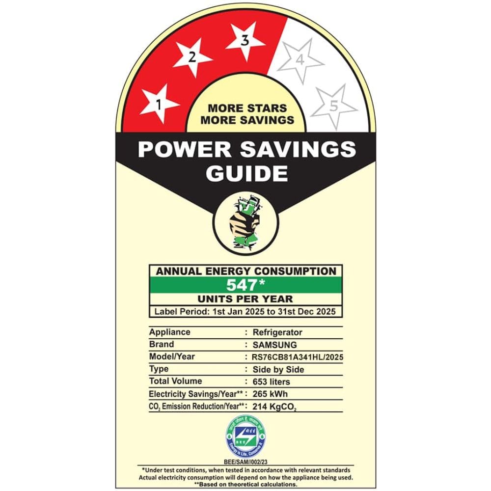 Samsung 653 Ltrs 3 Star, Inverter Frost Free, Side-by-Side Refrigerator (RS76CB81A341)