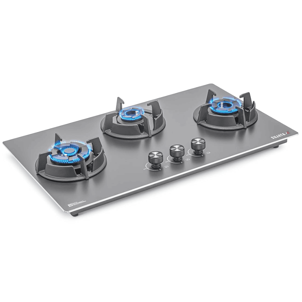 Sujata Hob, 4 Burner 78 cm Auto Ignition Stainless Steel Burner 1 Larg + 1 Medium + 1 small (Indium 3B78, Black)