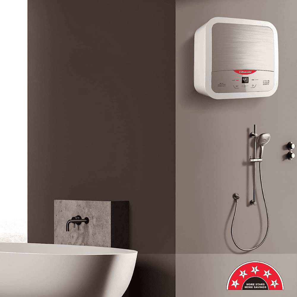 Racold 25 Ltrs Vertical Storage, 5 Star Water Heater Geyser (OMNIS 25 DG 2KW S,Silver & White)