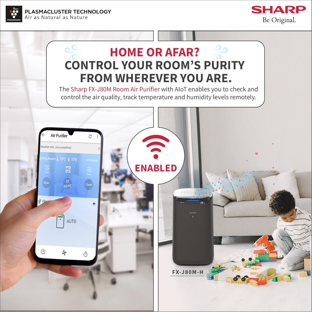 Sharp FX-J80M-H, Multi-Stage Purification Humidity Filter Technology, Air Purifier (HEPA+Carbon+Pre-filter, White)
