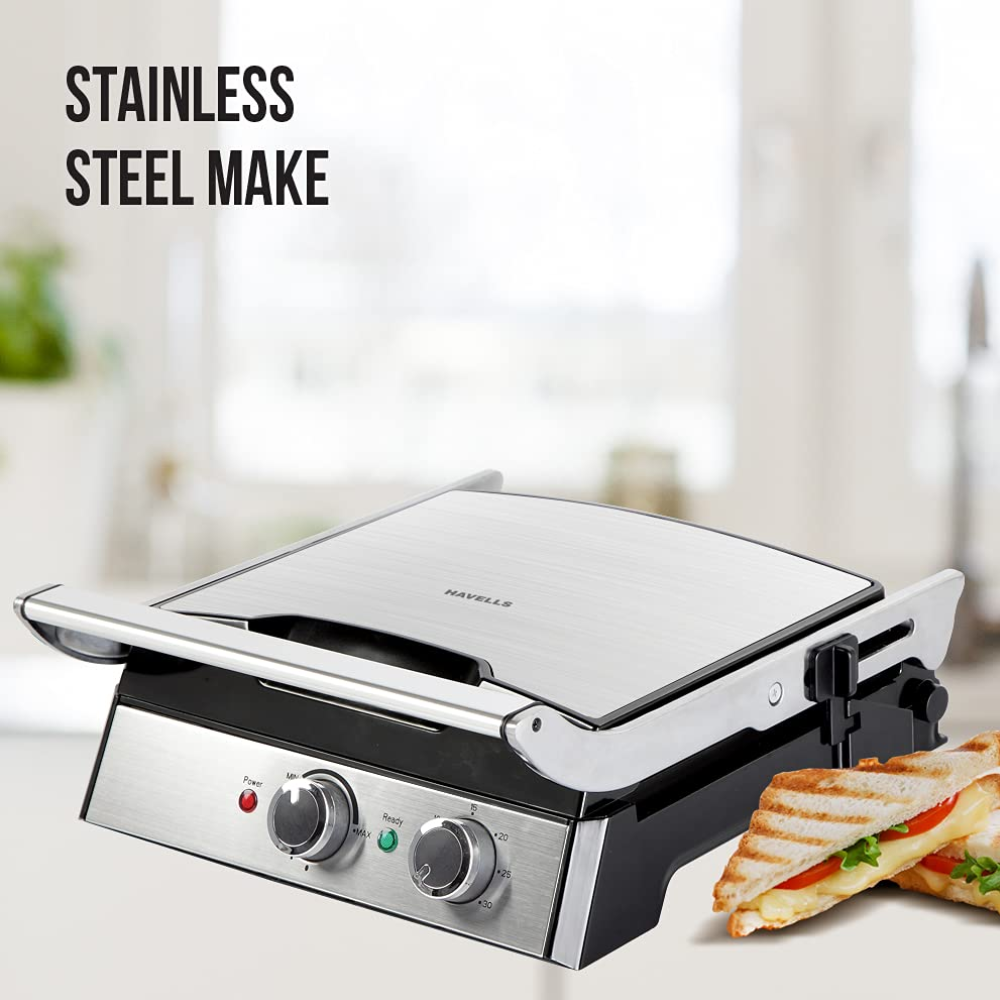 Havells Toastino 2000 Watts 4 Slice Non Stick Coated Grill Plates Stainless Steel Sandwich Maker (Matte black)