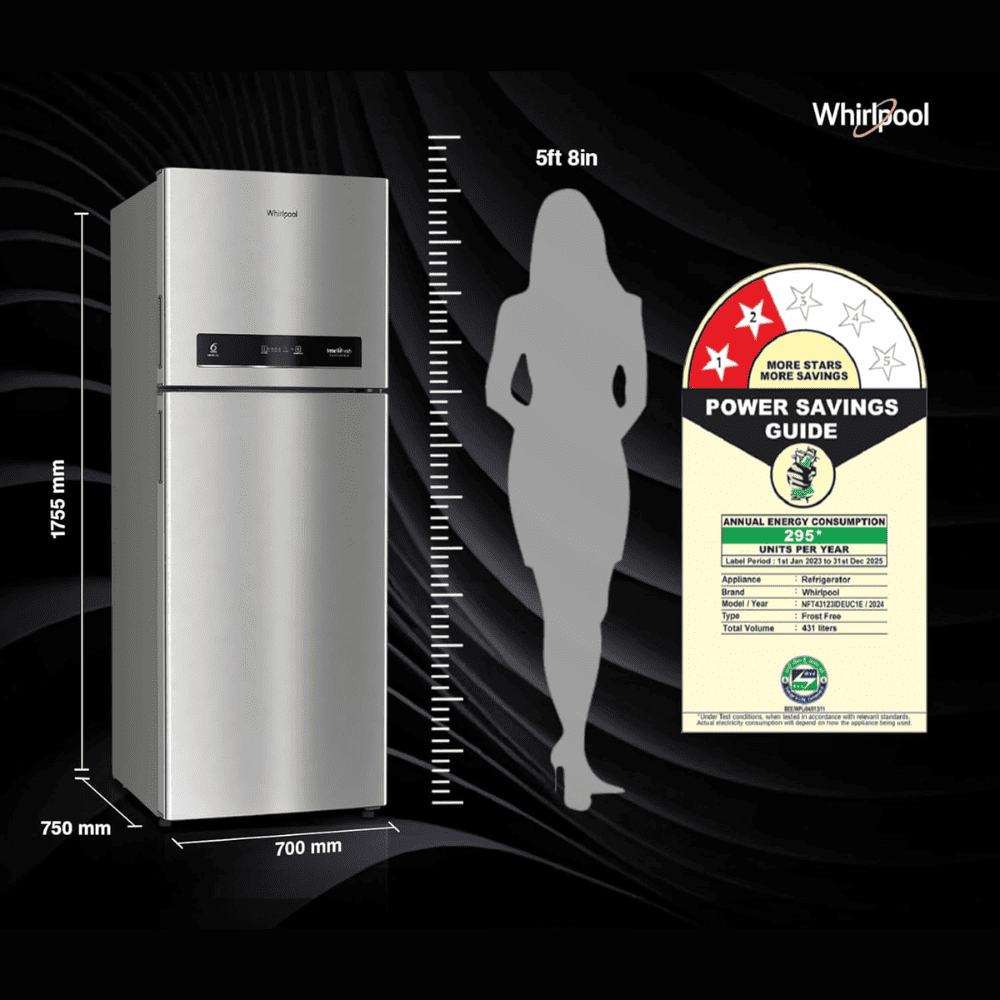 Whirlpool 440 Ltrs 2 Star, IntelliFresh Convertible Inverter Frost Free, Double Door Refrigerator (IF INV CNV 455 Alpha Steel (1S)-Z)
