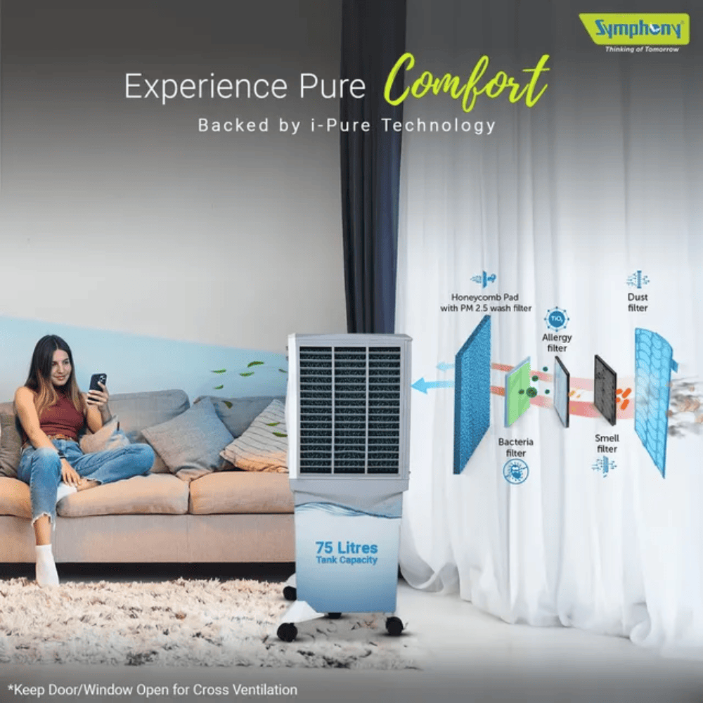 Symphony 75 Ltrs Jumbo plus Desert Air Cooler (JUMBO75XL+)