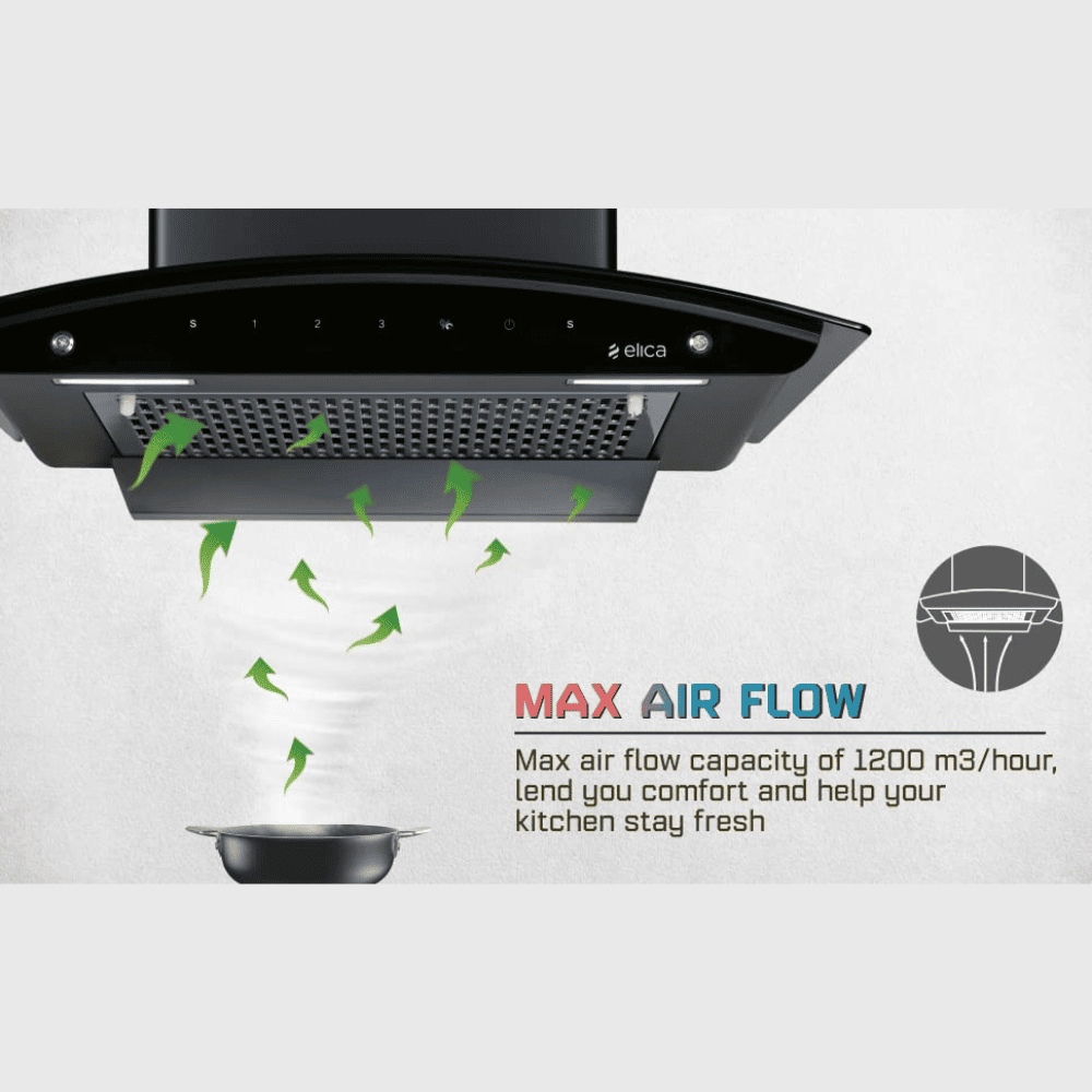Elica BF 600 SLIM HAC MS NERO, 60 cm 1200 m3/hr Auto Clean Wall Mounted Kitchen Chimney (Black)