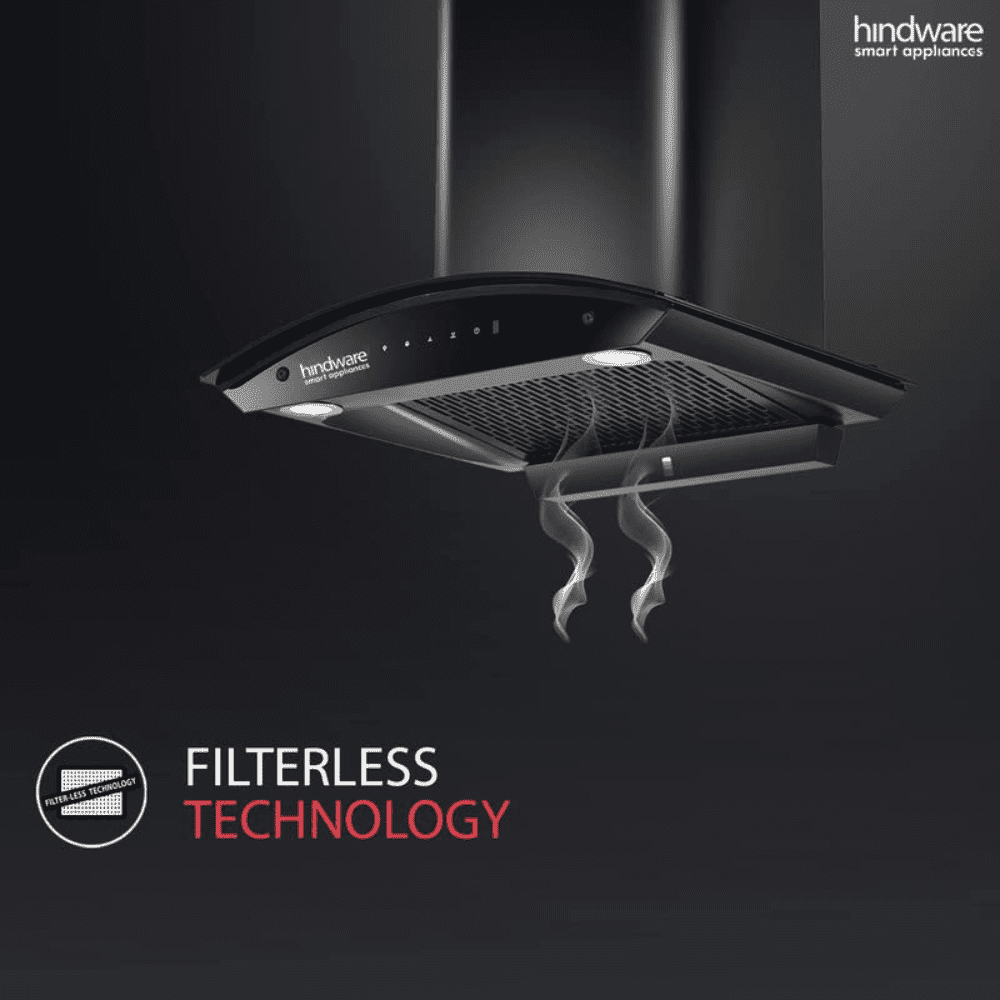 Hindware DIVINA, 60 cm 1200 m3/hr Auto-Clean Kitchen Chimney, Motion Sensor & Touch Control (Black)